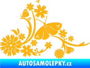 Samolepka Květina dekor 007 levá motýl s květy světle oranžová