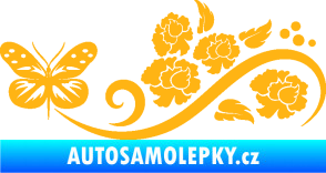 Samolepka Květina dekor 015 levá s motýlem světle oranžová