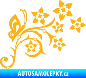 Samolepka Květina dekor 047 pravá s motýlem světle oranžová