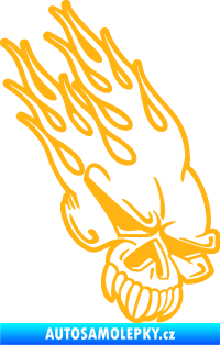 Samolepka Lebka 041 pravá v plamenech světle oranžová
