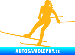 Samolepka Lyžařka 001 levá běh na lyžích světle oranžová