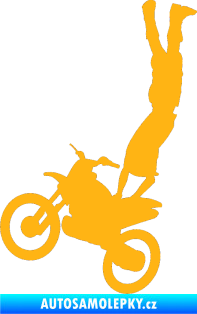 Samolepka Motorka 019 levá motokros freestyle akrobacie na motorce světle oranžová