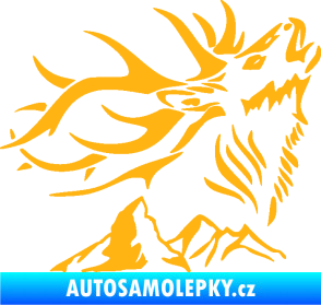 Samolepka Myslivost 003 pravá jelen a hory světle oranžová