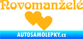Samolepka Novomanželé 001 nápis se srdíčky světle oranžová