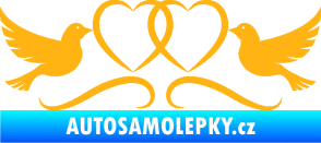 Samolepka Novomanželé 002 holubičky se srdíčky světle oranžová