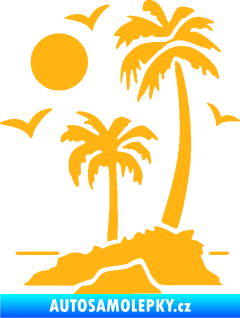 Samolepka Ostrov 002 levá palmy a moře světle oranžová