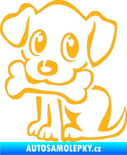 Samolepka Pes 076 levá štěnátko s kostičkou světle oranžová