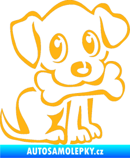Samolepka Pes 076 pravá štěnátko s kostičkou světle oranžová