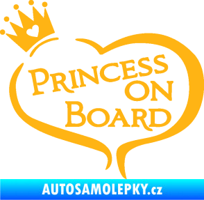 Samolepka Princess on board nápis s korunkou světle oranžová