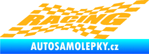 Samolepka Racing nápis v šachovnici světle oranžová