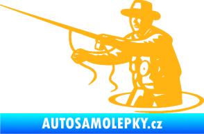 Samolepka Rybář 015 levá s udicí světle oranžová