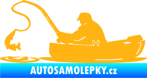 Samolepka Rybář 017 levá rybolov v lodičce světle oranžová