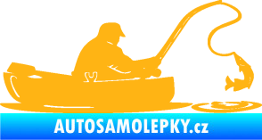 Samolepka Rybář 017 pravá rybolov v lodičce světle oranžová