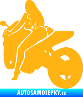 Samolepka Sexy žena na motorce levá světle oranžová