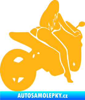 Samolepka Sexy žena na motorce pravá světle oranžová