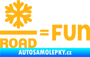 Samolepka Snow road fun nápis s vločkou světle oranžová