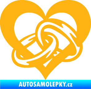 Samolepka Snubní prstýnky v srdíčku levá světle oranžová