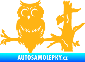 Samolepka Sova 005 levá na větvi světle oranžová