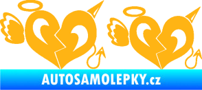 Samolepka Srdce anděl s ďáblem světle oranžová