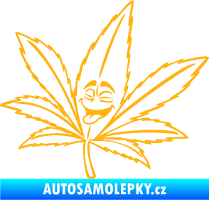 Samolepka Travka 003 levá lístek marihuany s obličejem světle oranžová