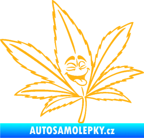 Samolepka Travka 003 pravá lístek marihuany s obličejem světle oranžová