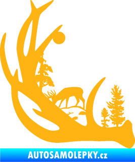 Samolepka Trofej s krajinou 001 levá myslivost světle oranžová
