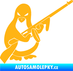 Samolepka Tučňák se samopalem pravá světle oranžová