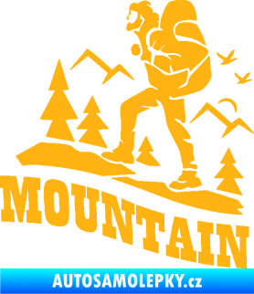Samolepka Turista 005 levá výšlap na hory světle oranžová