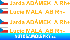 Samolepka Vlajka ČR se jménem a krevní skupinou světle oranžová
