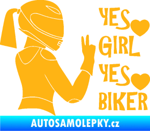 Samolepka Yes girl, yes biker motorkářka světle oranžová