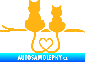 Samolepka Zamilované kočky spojené ocásky levá světle oranžová