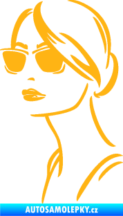 Samolepka Žena tvář 003 levá s brýlemi světle oranžová