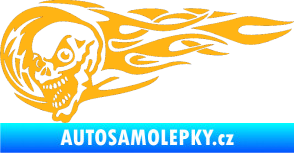 Samolepka Zubatka levá lebka v plamenech světle oranžová