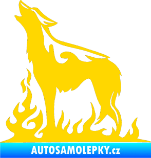 Samolepka Animal flames 066 levá vyjící vlk jasně žlutá