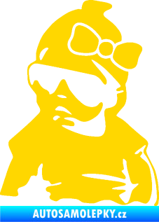 Samolepka Baby on board 001 levá miminko s brýlemi a s mašlí jasně žlutá