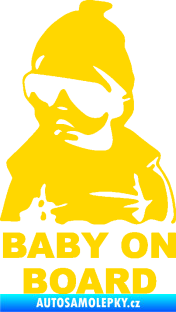 Samolepka Baby on board 002 levá s textem miminko s brýlemi jasně žlutá