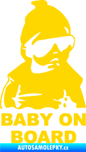 Samolepka Baby on board 002 pravá s textem miminko s brýlemi jasně žlutá