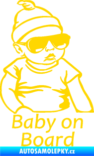 Samolepka Baby on board 003 pravá s textem miminko s brýlemi jasně žlutá