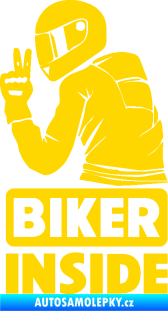Samolepka Biker inside 003 levá motorkář jasně žlutá