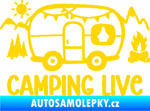 Samolepka Camping live 001 pravá cestování v karavanu jasně žlutá