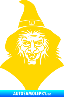 Samolepka Čarodějnice 002 levá hlava s kloboukem jasně žlutá