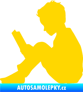 Samolepka Děti silueta 002 levá chlapec s knížkou jasně žlutá