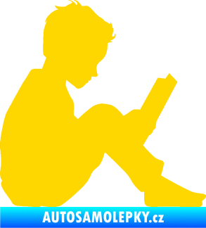 Samolepka Děti silueta 002 pravá chlapec s knížkou jasně žlutá
