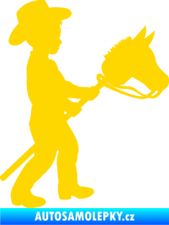 Samolepka Děti silueta 012 pravá kluk s dřevěným koníkem jasně žlutá