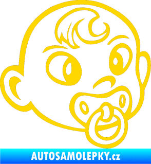 Samolepka Dítě v autě 004 pravá miminko s dudlíkem hlavička jasně žlutá