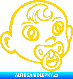 Samolepka Dítě v autě 005 pravá miminko s dudlíkem hlavička jasně žlutá