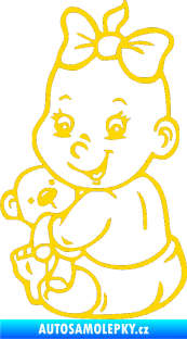 Samolepka Dítě v autě 018 levá holčička s medvídkem jasně žlutá