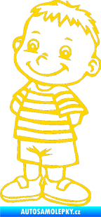 Samolepka Dítě v autě 021 levá kluk v pruhovaném tričku jasně žlutá