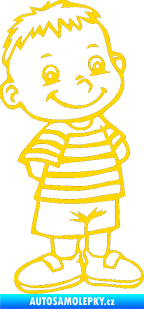 Samolepka Dítě v autě 021 pravá kluk v pruhovaném tričku jasně žlutá