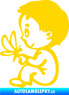 Samolepka Dítě v autě 044 levá kluk s motýlem jasně žlutá